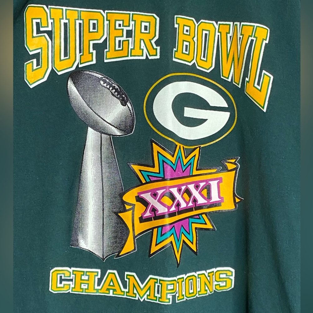 1997 Super Bowl XXXI 31 Champs Green Bay Packers Lombardi Trophy Tee XL RARE